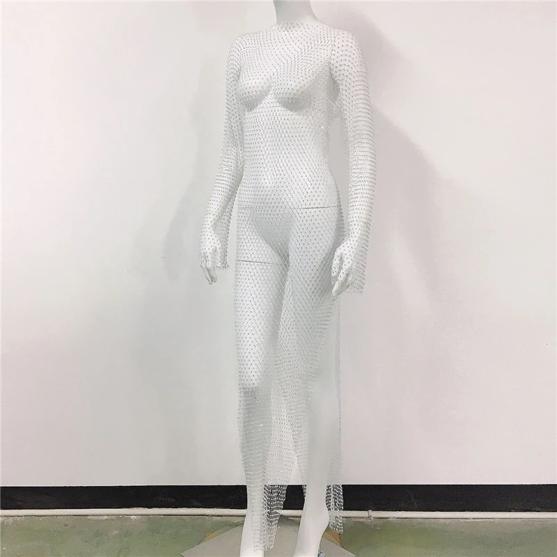 Glitzerndes Strass-Netzkleid für Damen, Transparentes Mesh-Strandkleid, Party-Club-Maxikleid 2026, Atmungsaktives Sommerkleid für Frauen – Detail 9
