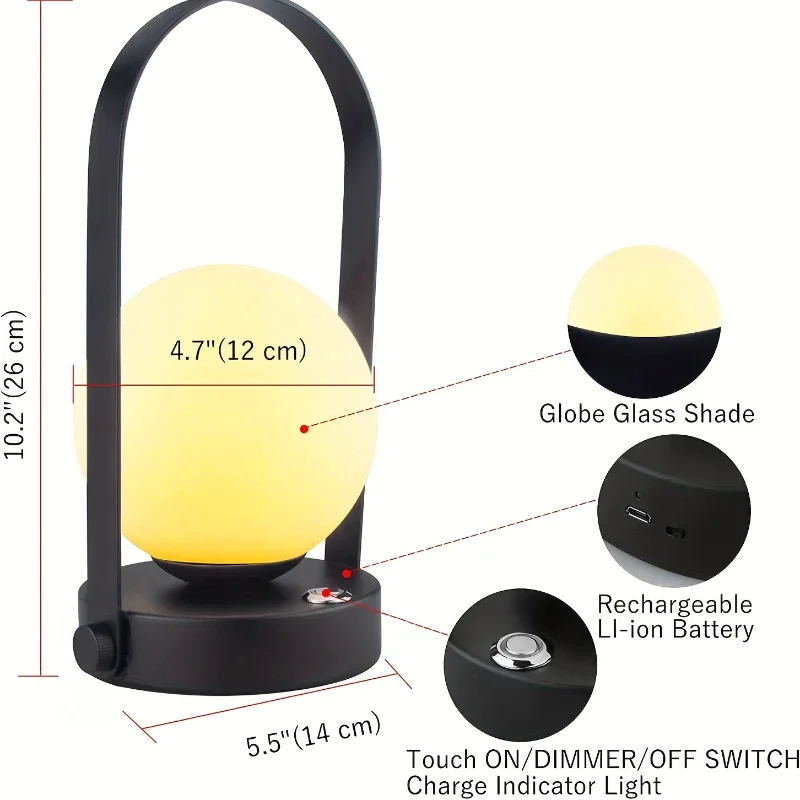 Imagem -06 - Portátil ao ar Livre Pendurado Metal Abajur Lâmpada sem Fio Regulável com Usb Recarregável Bedside Night Light