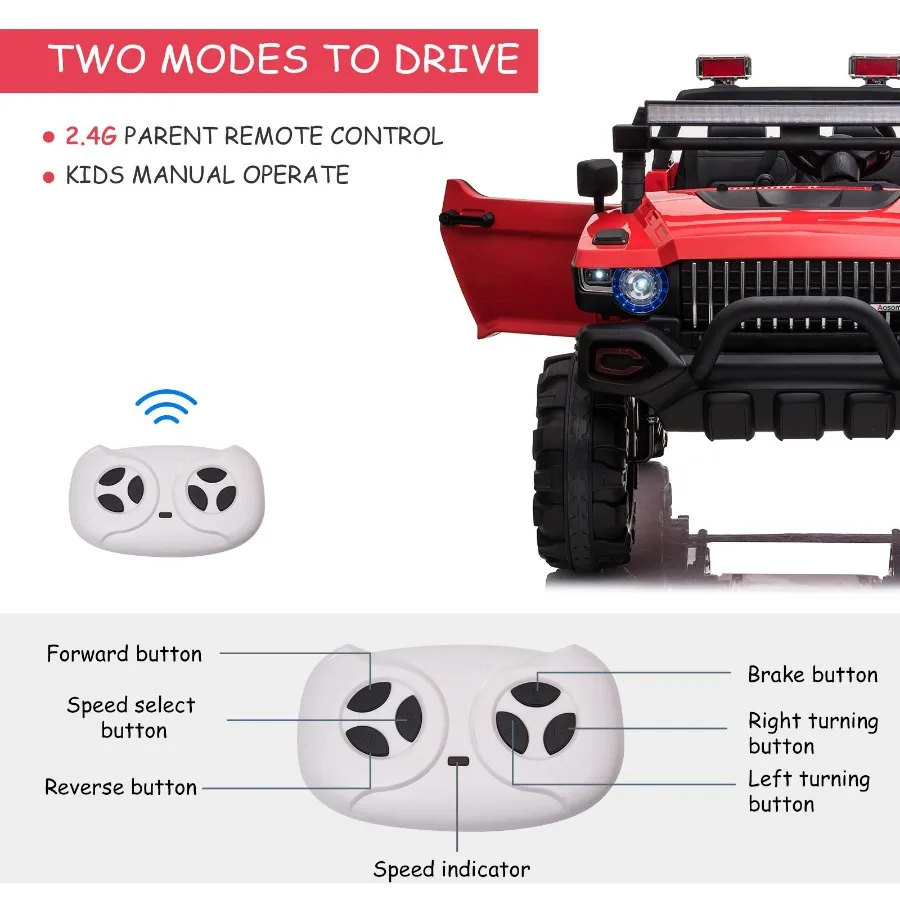 Camión Rideon de coche de policía de 12V con sirena de Control remoto, coche eléctrico con batería de 2 plazas para música, juguete Rideon eléctrico w