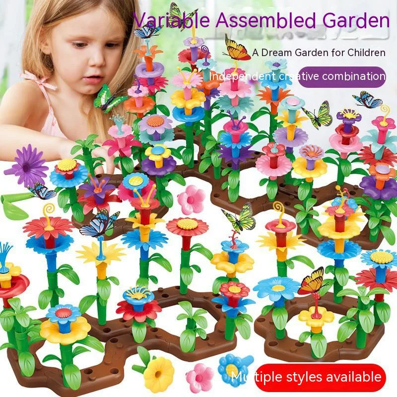 Juego de juguetes de construcción de jardín de flores para niños, actividad educativa para niños pequeños en edad preescolar, creatividad, juegos de bloques de apilamiento, regalo