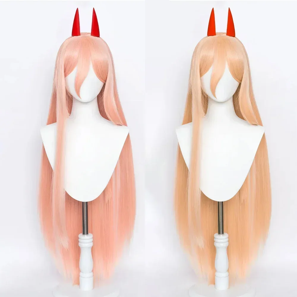 

Anime Makima Cosplay Wig Long Orange Pink Heat Resistant Synthetic Hair Party Role Play Wigs + Horns