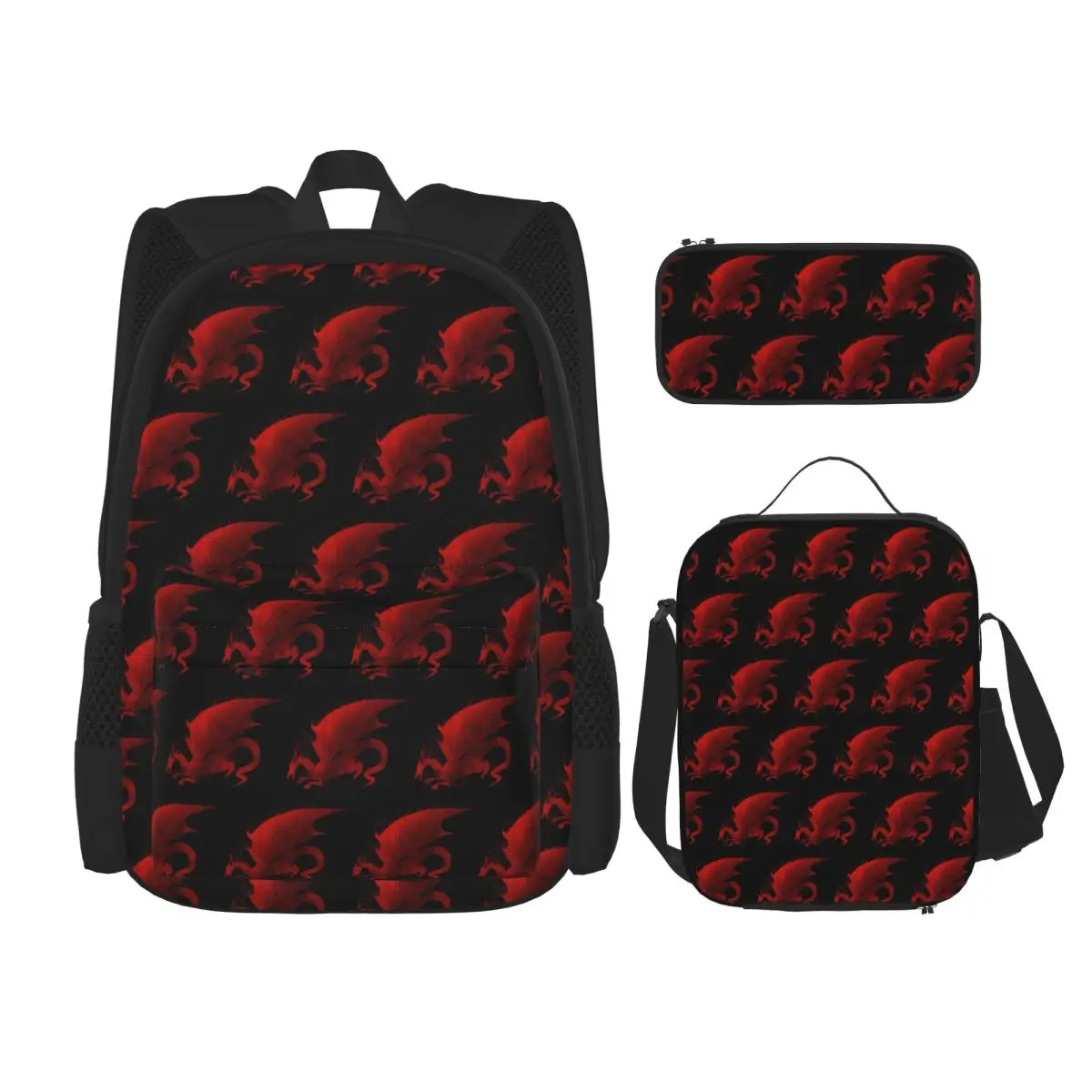 Dragon Age Origins Blood Dragon V2 Backpacks Kids Bookbag School Bags Rucksack Lunch Bag Pen Bag Three-Piece Set