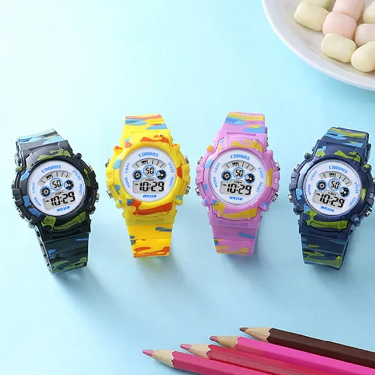 Camouflage Luminous Children\'s Watch Stainless Steel Anti-fall  Anti-seismic Waterproof Outdoor Sports Watch Kids Watches Girls