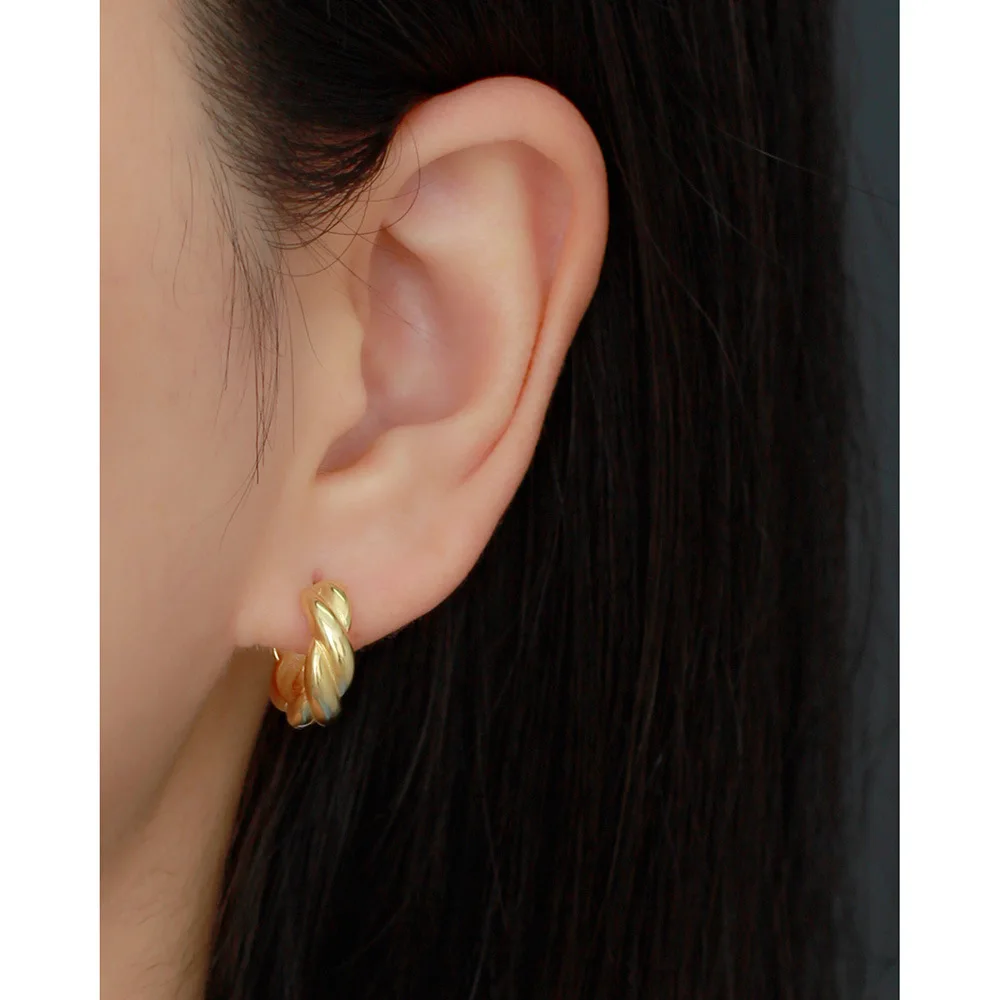CCFJOYAS 100% 925 Sterling Silver Punk Rock Twist Earrings for Women 10mm Gold Silver color Twisted Metal Style Hoop Earrings