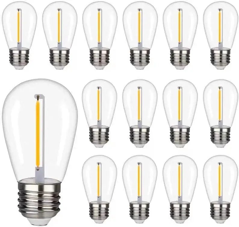 

Небьющиеся светодиодные гирлянды, водонепроницаемые, теплый белый свет 2200K, 70 лм, цоколь E26 - упаковка из 15 штук