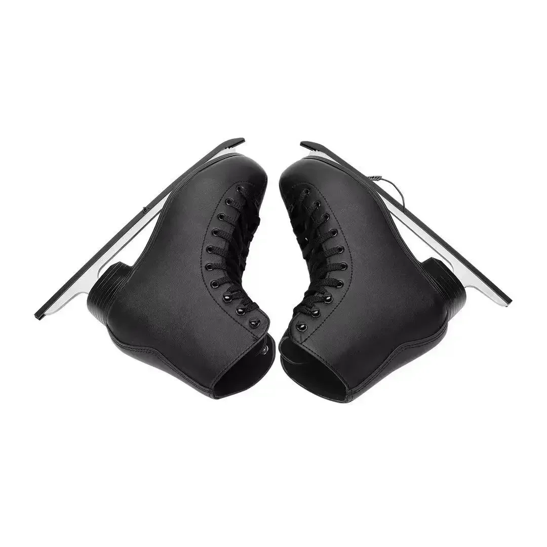 أحذية تزلج على الجليد من الجلد الطبيعي، أحذية رياضية احترافية حرارية، دافئة وسميكة، مع شفرة ثلج حقيقية، مقاس 30-46