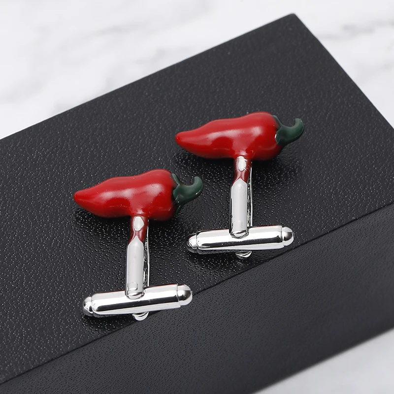 Statement Capsicum Shaped Copper Cufflinks For Mens Red Brass Jewelry Accessories Free Shipping