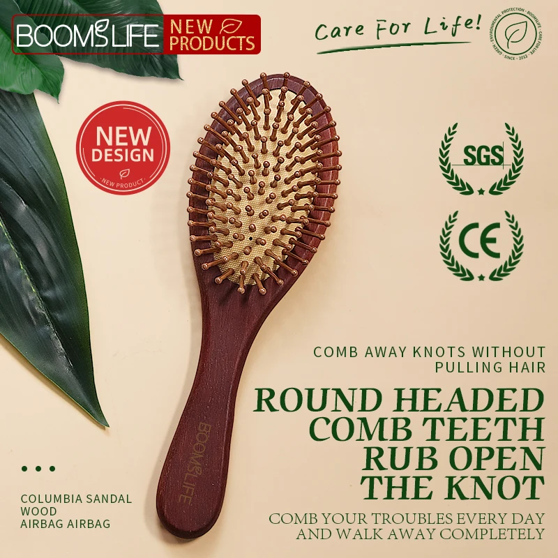 BOOMSLIFE Personalized Massage Scalp Hair Brush Wide Tooth Oak Wood Comb for Hair Women Custom Wood Needle Styling Hairbrush