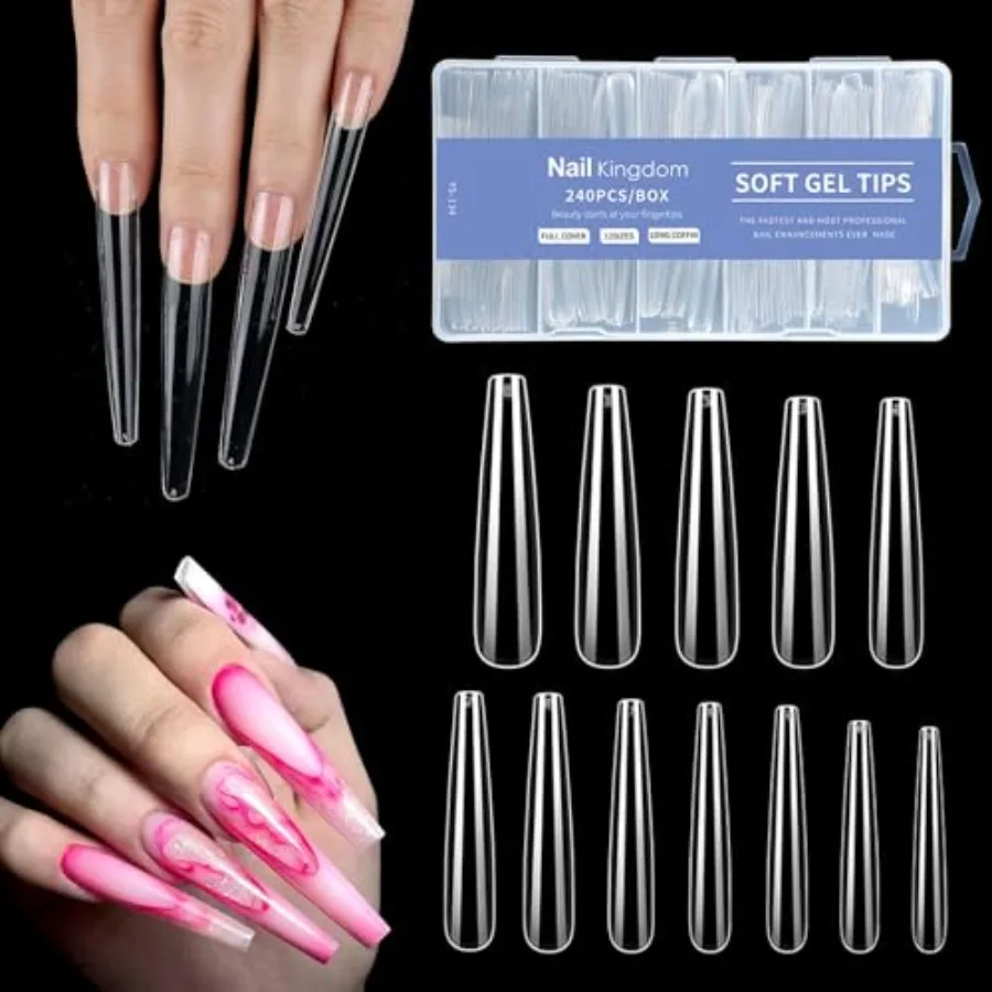 

Гель 3XL Long No C Curve Nail Tips Preetching Coffin Ballerina Clear Pr On Nails for Extension 240Pcs Full Cover Acrylic False N