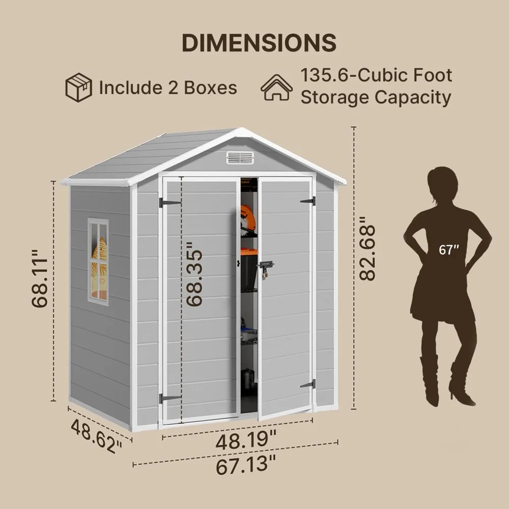 

6x4.4 FT Resin Storage Shed Outdoor, Resin Shed with Floor, Garden Weather Resistant Plastic Tool Shed