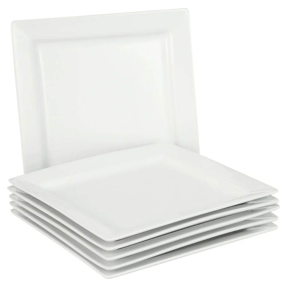 

Square Porcelain Dinner Plates Set of 6 Dishwasher Microwave Oven Safe Modern Elegant Design Durable Tableware