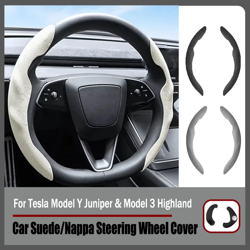 Suede Steering Wheel Cover for Tesla Model Y Juniper & Model 3 Highland 2026+, All Season Universal Car Steering Wheel Protector