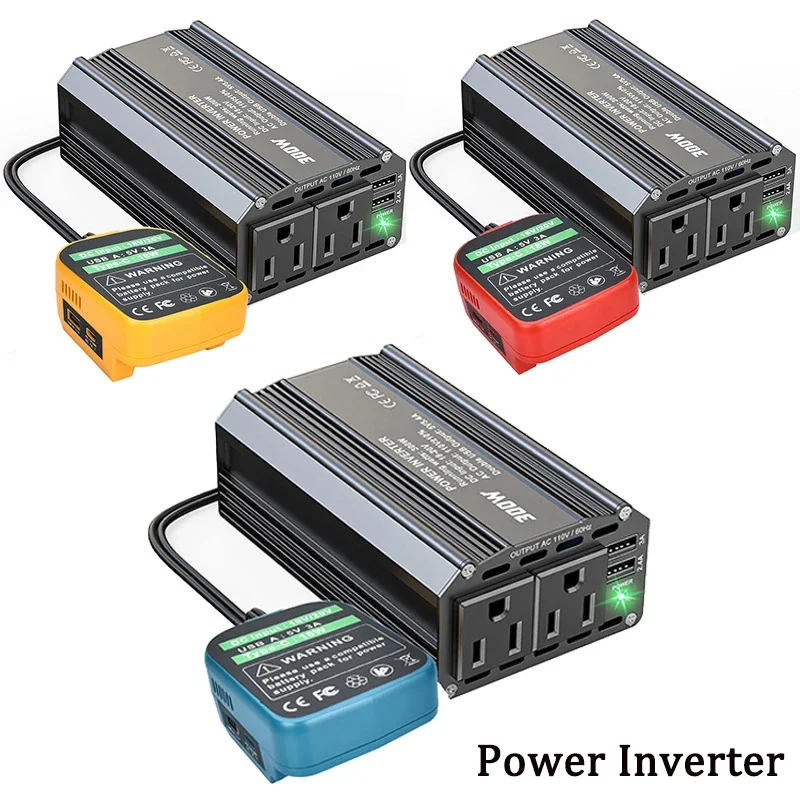300W Power Inverter DC 20V to AC 110V for Makita/Dewalt/Milwaukee 18V Li-ion Battery with AC & USB-A & USB-C Ports