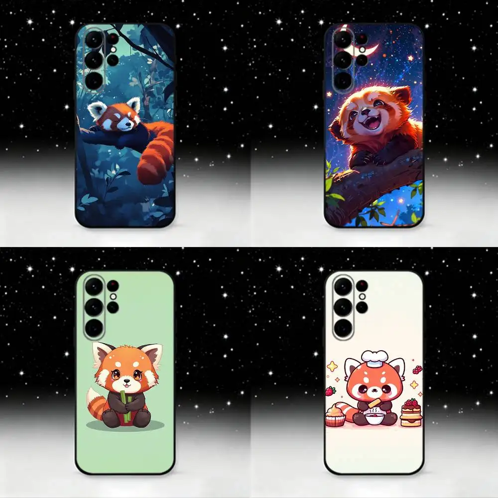 

Red Panda Cute Cartoon Phone Case For Samsung S25,S24 Ultra,S20,S30 plus,S22 plus,S23,S30 Ultra 5G Silicone Black Shell