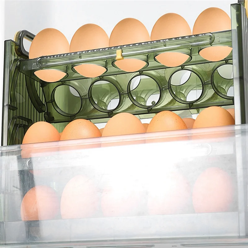 

A19I-Egg Storage Box Egg Case Holder Large Capacity Egg Tray Organizer With Handle Egg Container For Refrigerator