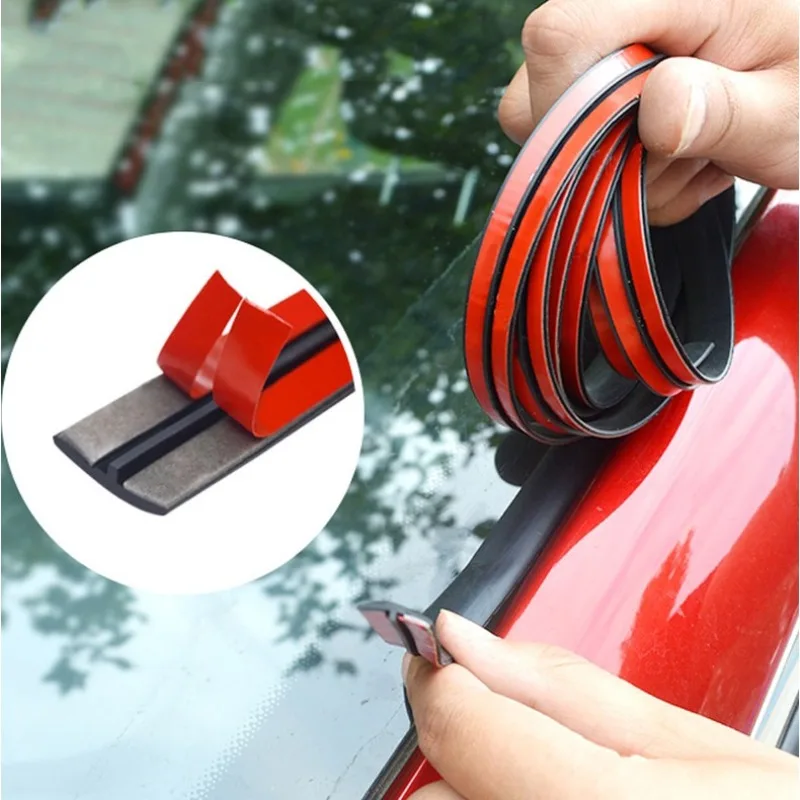 1 Roll 2m T-Type Car Front Window Windshield Sealing Strip Sunroof Water Leakage Prevention Sound Insulation Rubber Sticker
