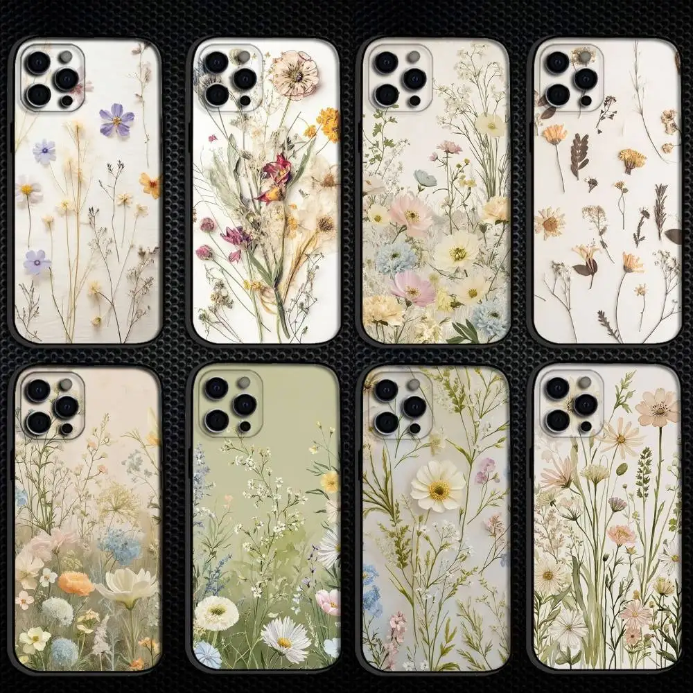 

Pressed_flowers beige_base Phone Case For iPhone 16,15,14,13,12,11 Plus,Pro Max, Others Soft Black Cover