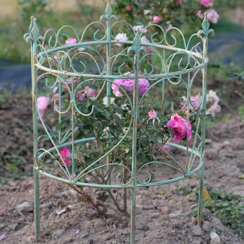 Semi-Circular Garden Trellis for Climbing Plants Rustic Iron Flower Fence Outdoor Decorative Partition Clematis Support Holder