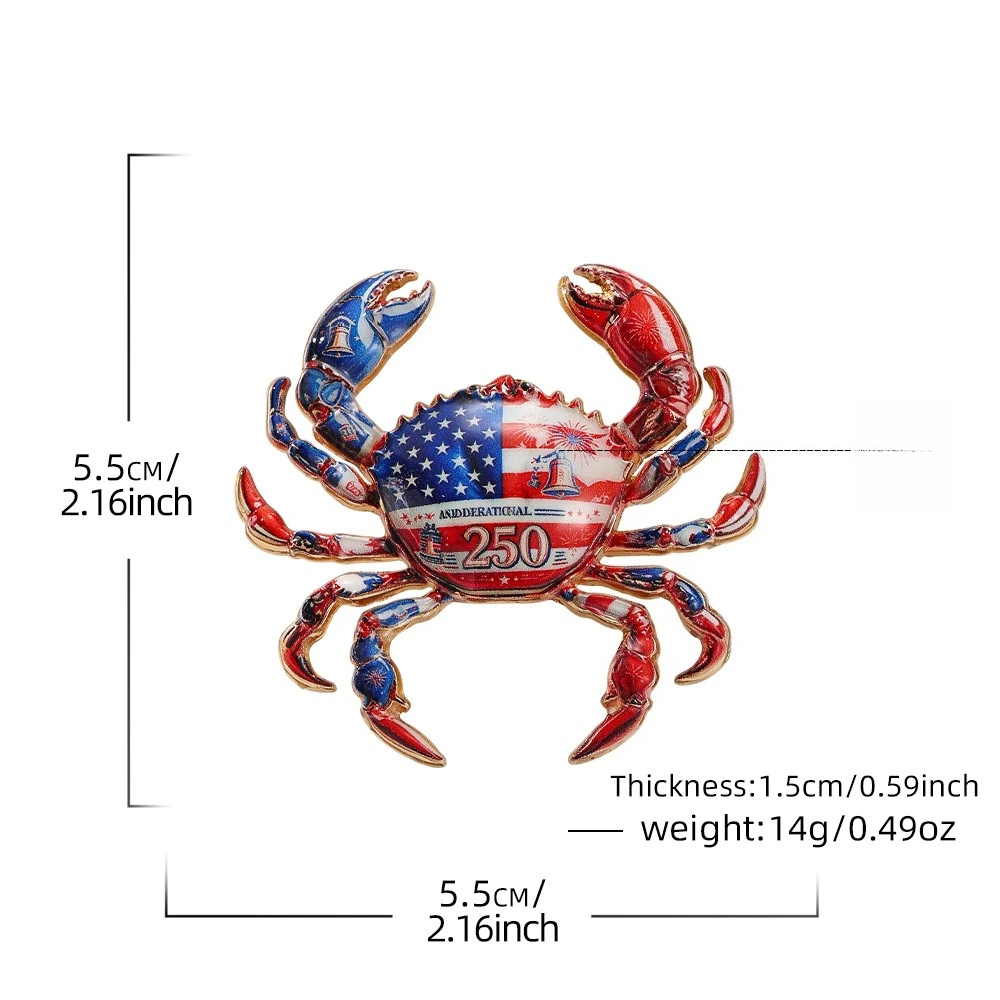 Retro ocean style hairy crab brooch USA 250th Anniversary Enamel Pins Independence Day Badges Patriotic crab pin for clothing