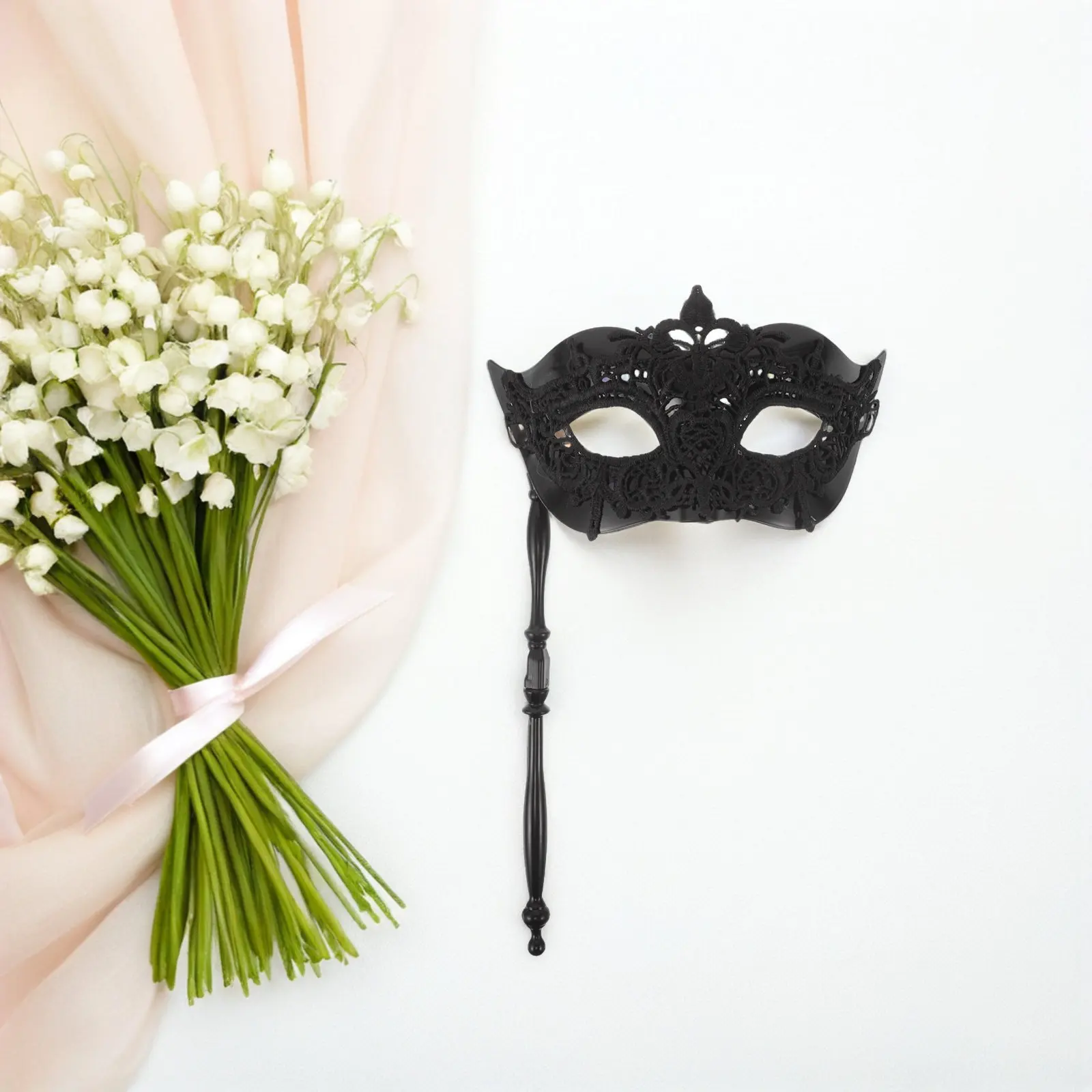 Lightweight Elegant Half Mask with Stick for Masquerade Ball Halloween Party Carnival Cosplay Stage Performance