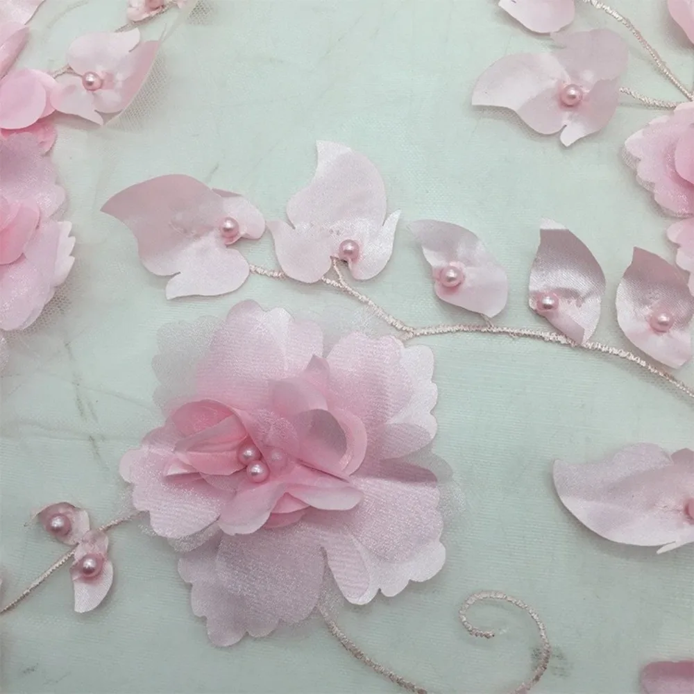 3D Flower Lace Fabric with Beads