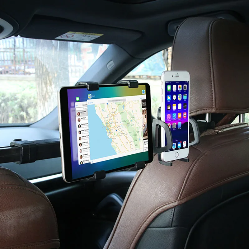 2 In 1 ABS Mount Holder Tablet Car Back Seat Stand Dual Position Adjustable 360 Rotation Bracket for 4-10 Inch iPad iPhone