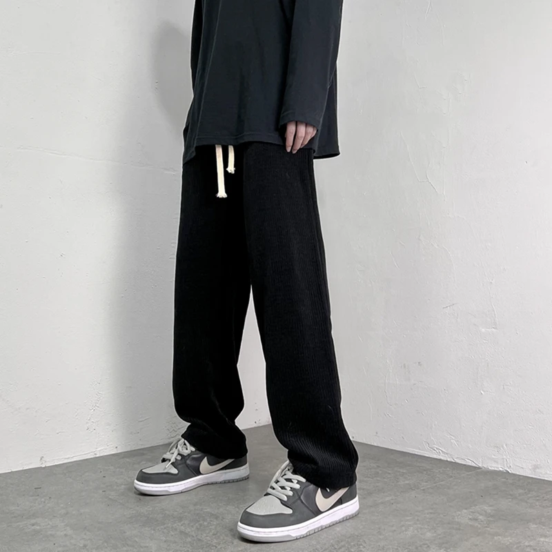 Brown Corduroy Pants Men Fashion Black Casual Pants Men Streetwear Hip Hop Loose Straight Pants Mens Vintage Trousers M-3XL