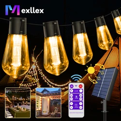 32FT S14 Solar String Lights Outdoor Waterproof, Shatterproof Bulbs Patio Lights with Remote 8 Modes High-Brightness
