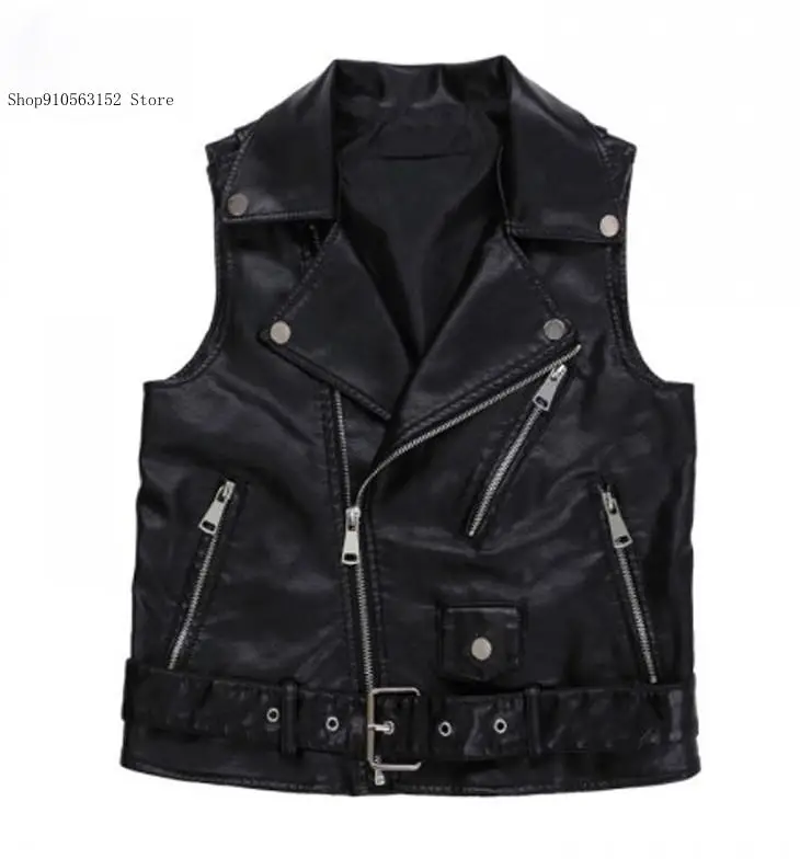 Wiosna i jesień Retro Casual Pu Leather Black Multi Zipper Short Sleeveless Belt Jacket Coat Kamizelka damska