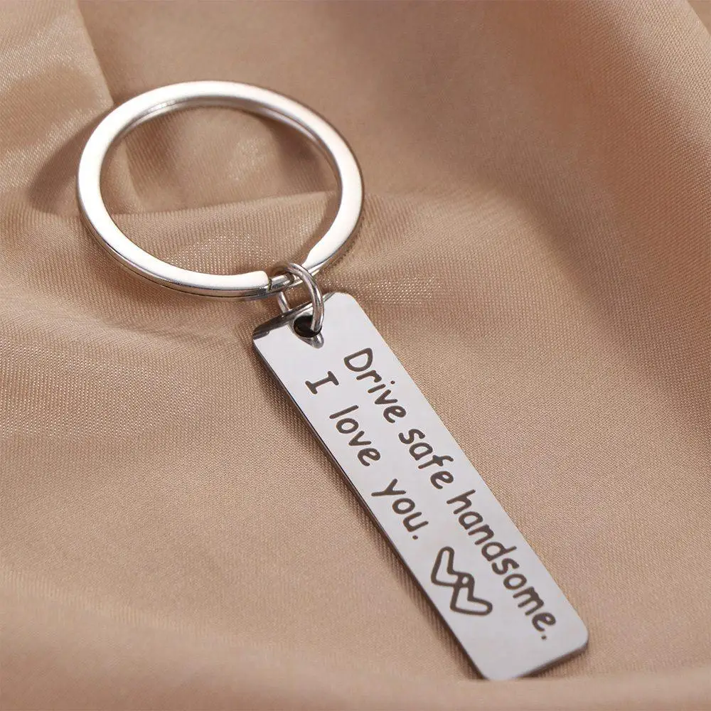 Stainless Steel Engraving Car Key Ring Drive Safe Handsome, I Love You Double Sided Mirror Polishing Drive Safe Keychain