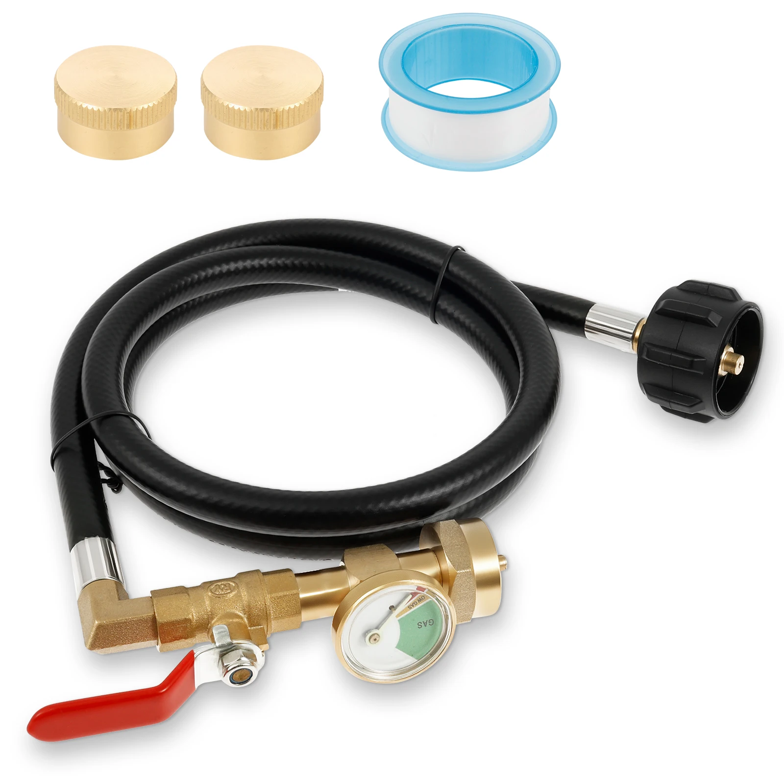

Propane Refill Adapter Hose with Gauge 4FT Flexible Propane Tank Extension Hose Outdoor Camping BBQ Accessories for 1 lb Tanks