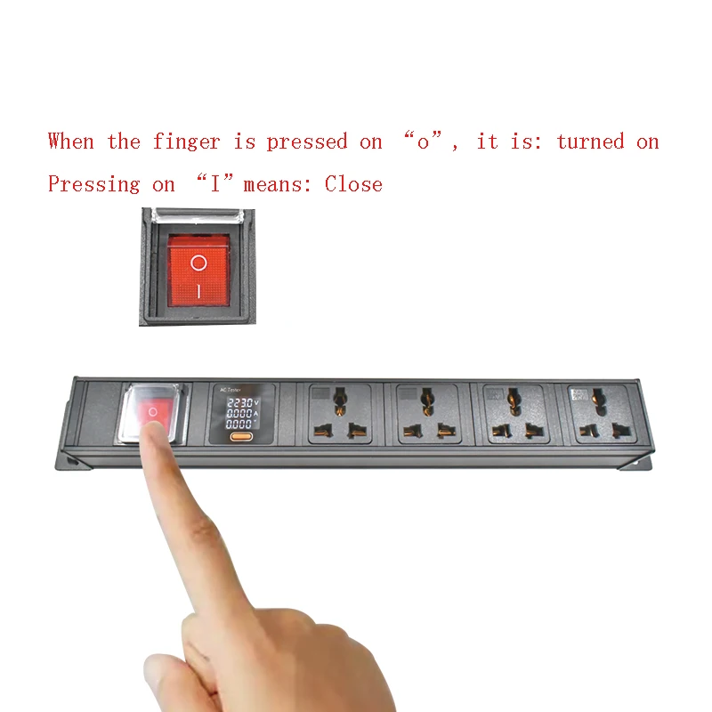 Aluminum alloy shell PDU network cabinet rack 10A universal socket 1-7AC with double break switch ammeter
