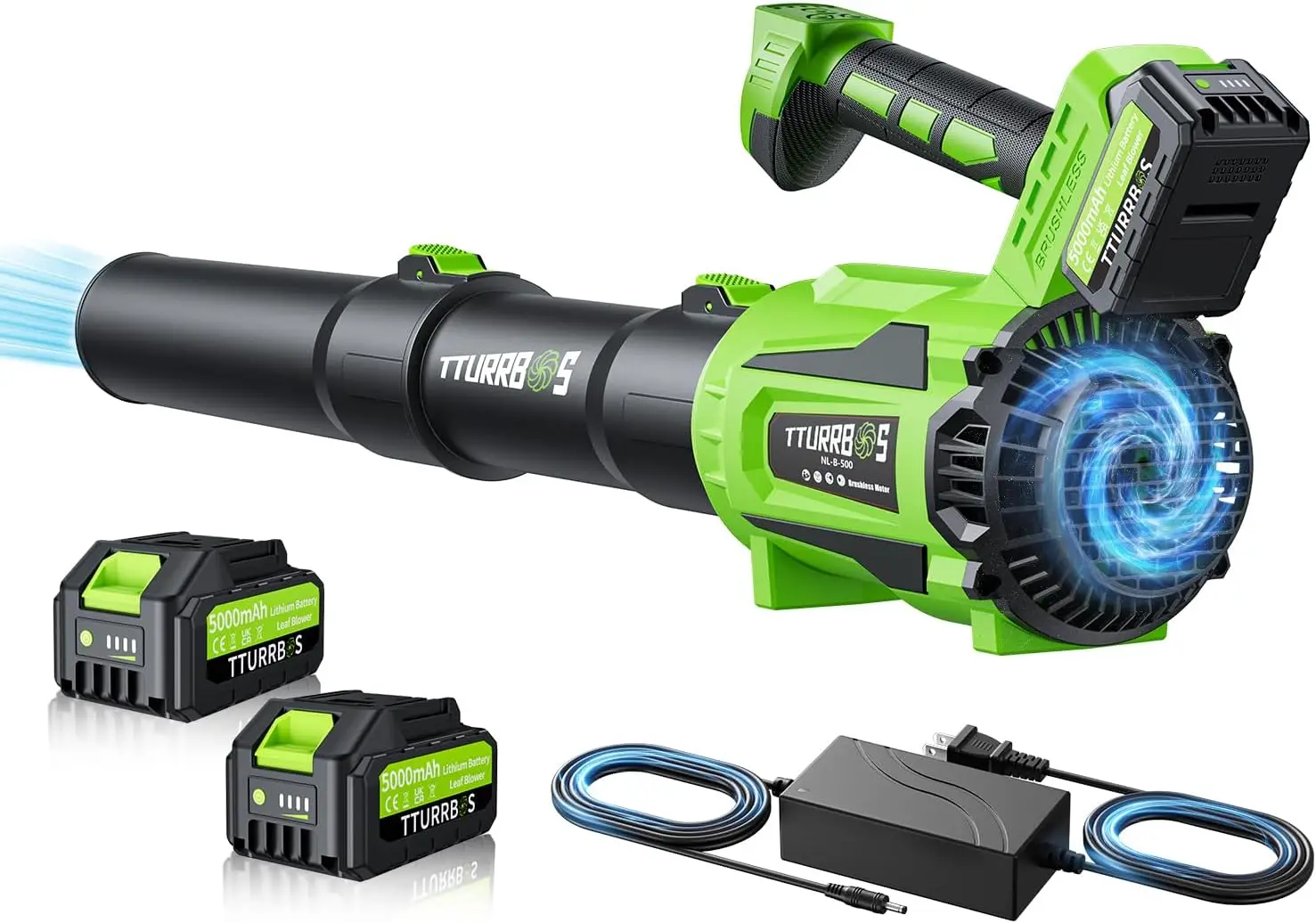 Soplador de Hojas Inalámbrico con 2 Baterías, 650 CFM, 6 Velocidades, Motor sin Escobillas para Limpieza de Jardín y Césped