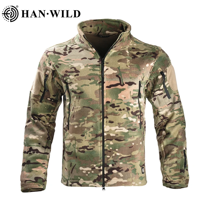 HAN WILD Winter Tactical Fleece Jacket Hiking Thermal Warm Full Zip Up Coats Mens Safari Jacket Outwear Windbreaker