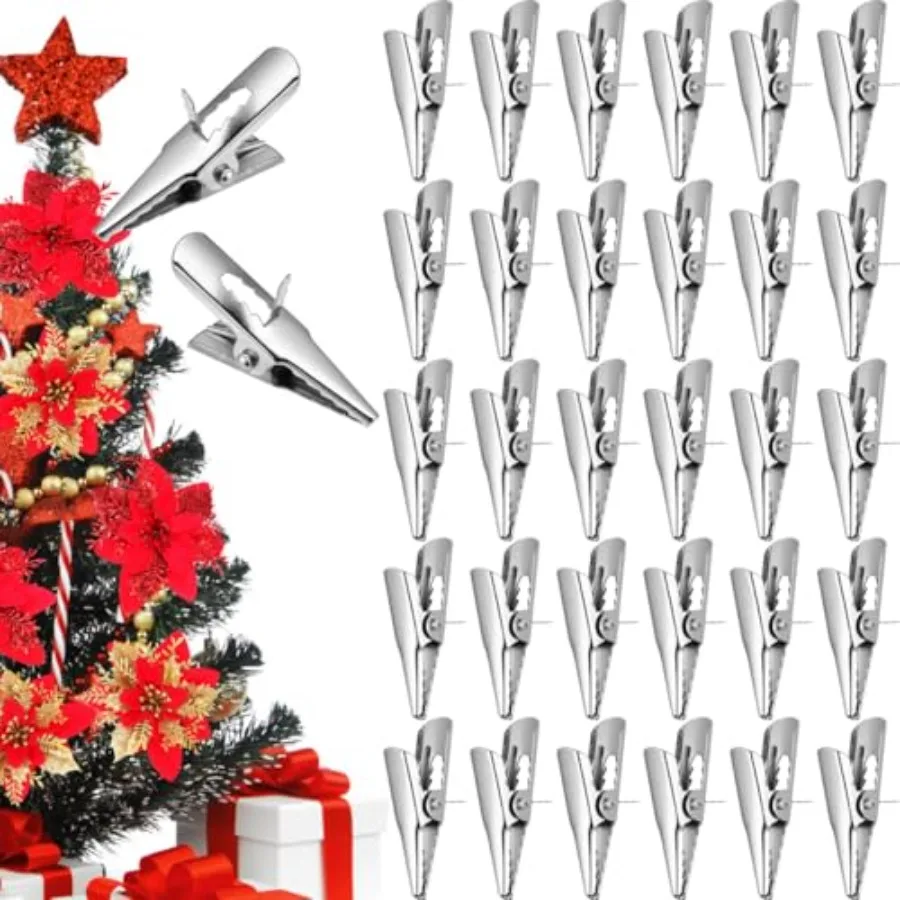 

50Pcs Christmas Ball Ornament Clips Iron Metal Alligator Clips Spring Clamps Test line Crocodile Clip Baubles Hooks Hanger for