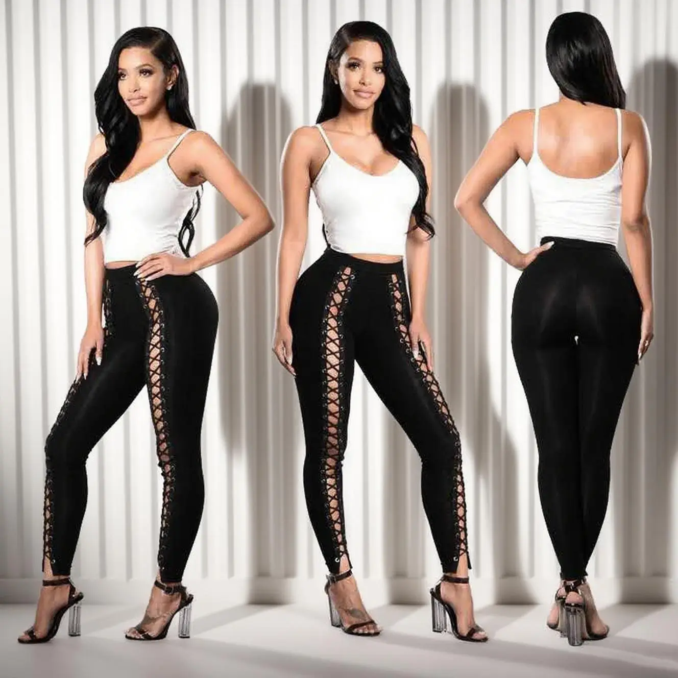 

Splicing Cropped Pants with Front Corns Tied Women's Base Layer Pants Pure Color Winter Fashion plus Size Online Exclusive