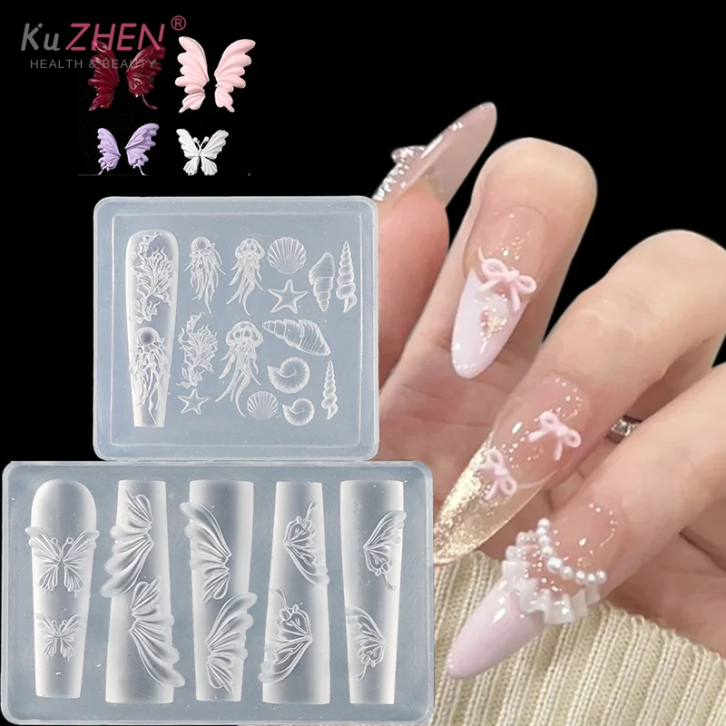 ثلاثية الأبعاد قالب سيليكون صغير فراشة زهرة مسمار الفن زينة الأظافر DIY تصميم زهرة قذيفة مسمار قالب ختم لوحة قالب مانيكير