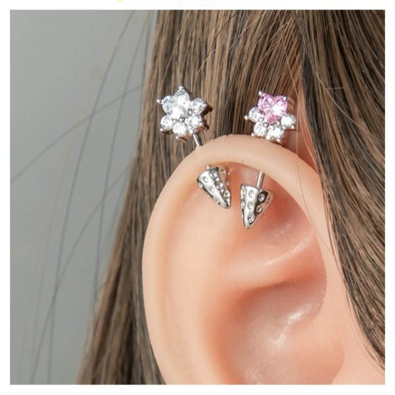 

1Pc New Trendy Dopamine Color Sweet Cat Claw Spike Zircon Inlaid Cartilage Studs Unique Piercing Jewelry Gift