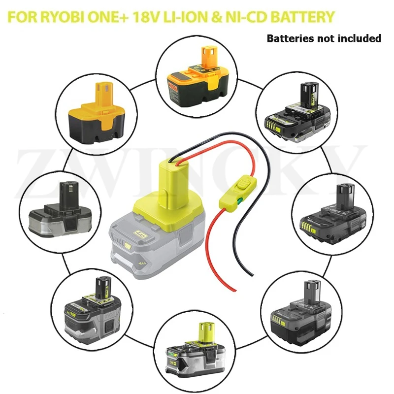 محول بطارية عجلة الطاقة لبطارية Ryobi 18 فولت 14 AWG سلك مع مفتاح وموصلات متكاملة للعبة سيارة RC الروبوتية #3
