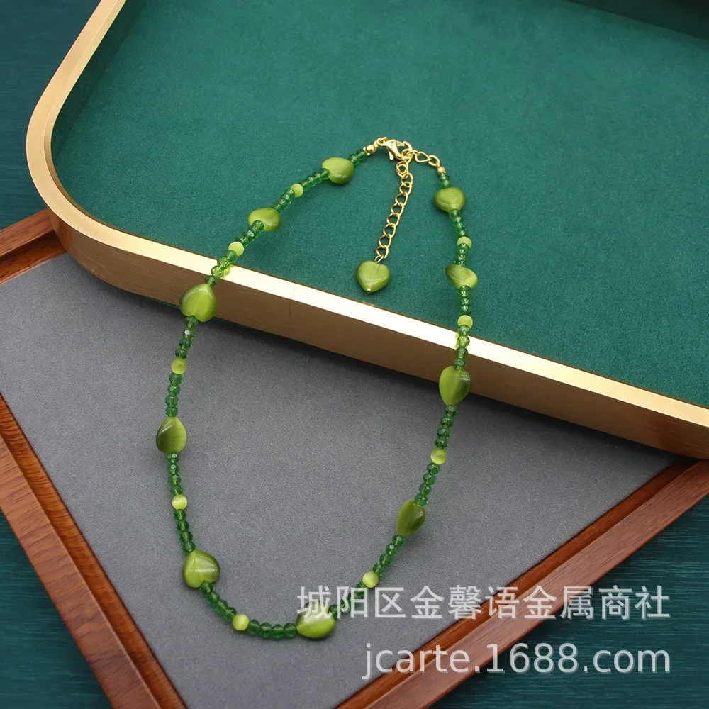 

Jewelry Simple and Fresh Cat's Eye Glass Color Dopamine Love Beaded New Chinese Style Exquisite Necklace