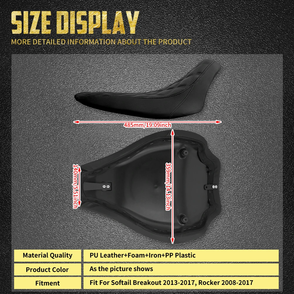 Motorcycle Diamond Driver Solo Seat Front Rider Cushion Seats For Harley Softail Rocker Breakout FXBR FXCW 2008-2015 2016 2017