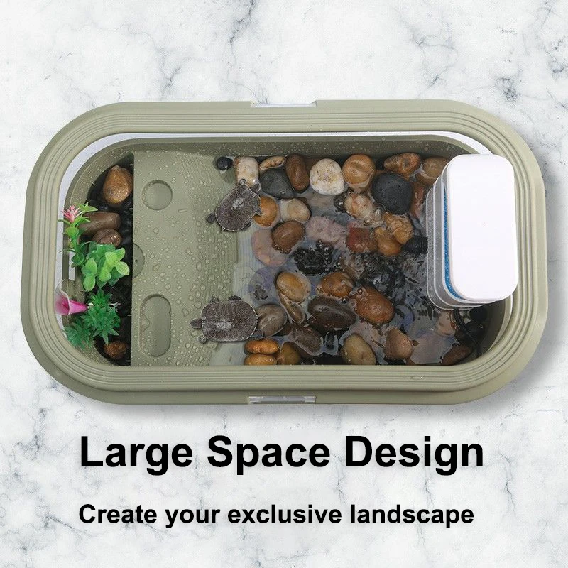 

Reptile Turtle Tortoise Vivarium Box Aquarium Tank Breeding Food Tortoise Feeding Box with Basking Platform Home Aquarium