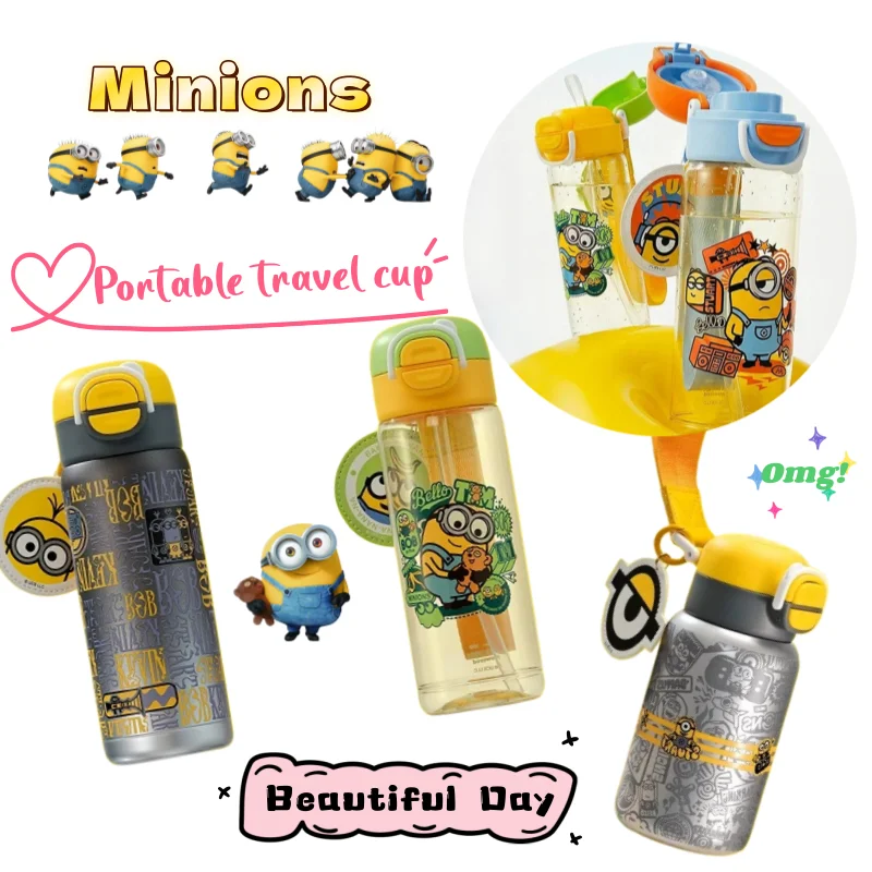 

New Minions Despicable drinking cup high color value creative direct drinking straw thermos cartoon portable double drinking cup