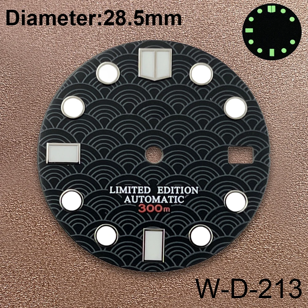 Dial de escala de logotipo S de 28,5mm, accesorio de modificación de reloj luminoso verde Fuerte, adecuado para NH35/NH36/4R/7S, movimiento japonés