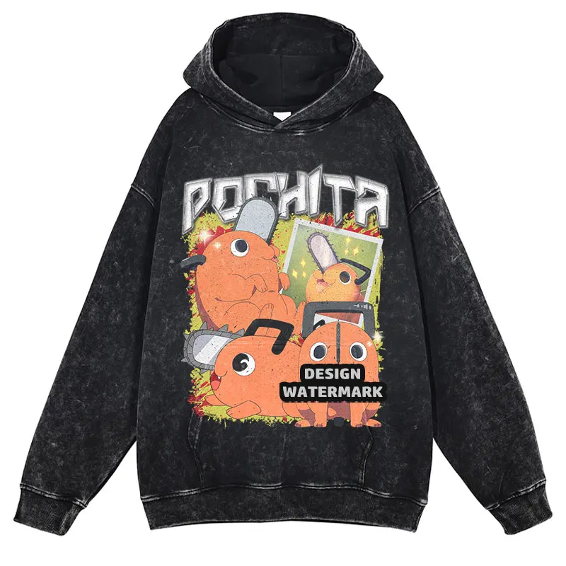 Bluzy Anime Chainsaw Man Denji Makima Aki Reze Nadruk Vintage Sprane Bluzy z Kapturem Oversize Męskie Bluzy Bawełniane