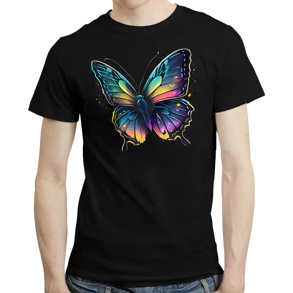 Fashion Butterfly T-shirt Watercolor Style for Both Men and Women Cotton Tees Pattern Heat Transfer Process Personalized Tops