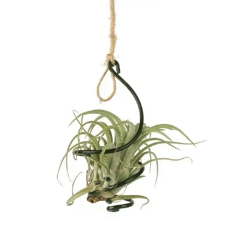 Air Pineapple Hook Hanging Flower Stand Pots Display Hanger Holder Iron Metal+Jute Rope 1Set