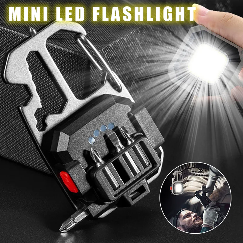 LED Mini Keychain Light COB Flashlight Portable USB Rechargeable Work Light Outdoor Camping Pocket Torch Bright Lamp