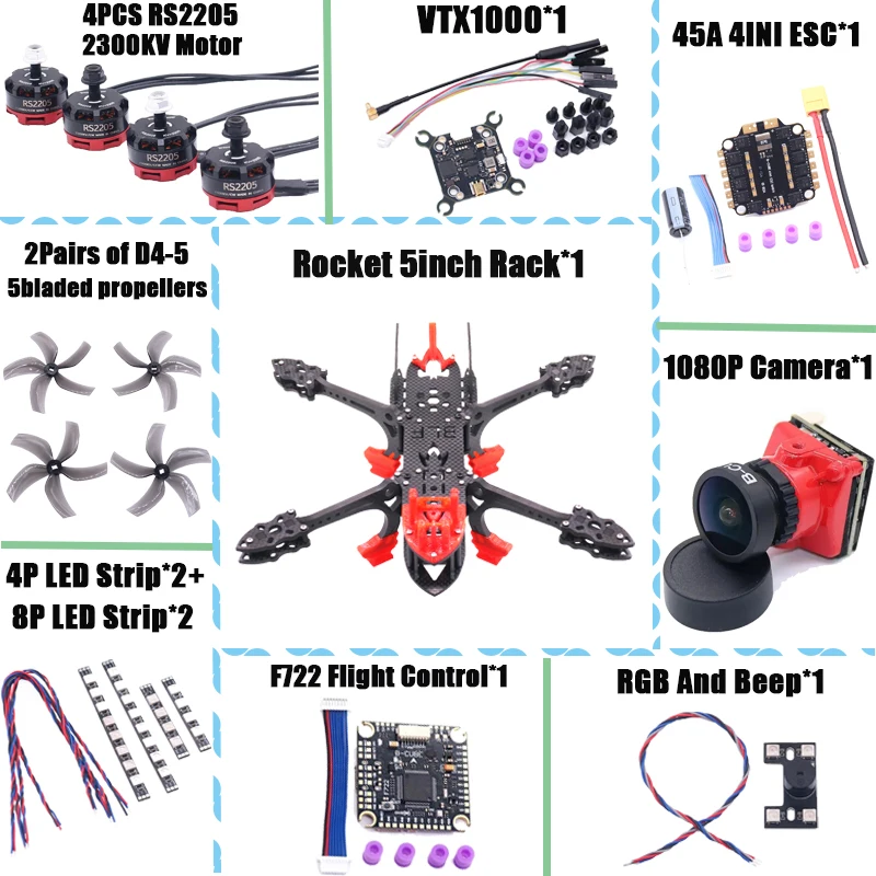 B-CUBE Rocket 5 pulgadas FPV Drone marco Kit fibra de carbono Racing Quadcopter estilo libre INAV Beatflight F722 Ardupilot Control de vuelo