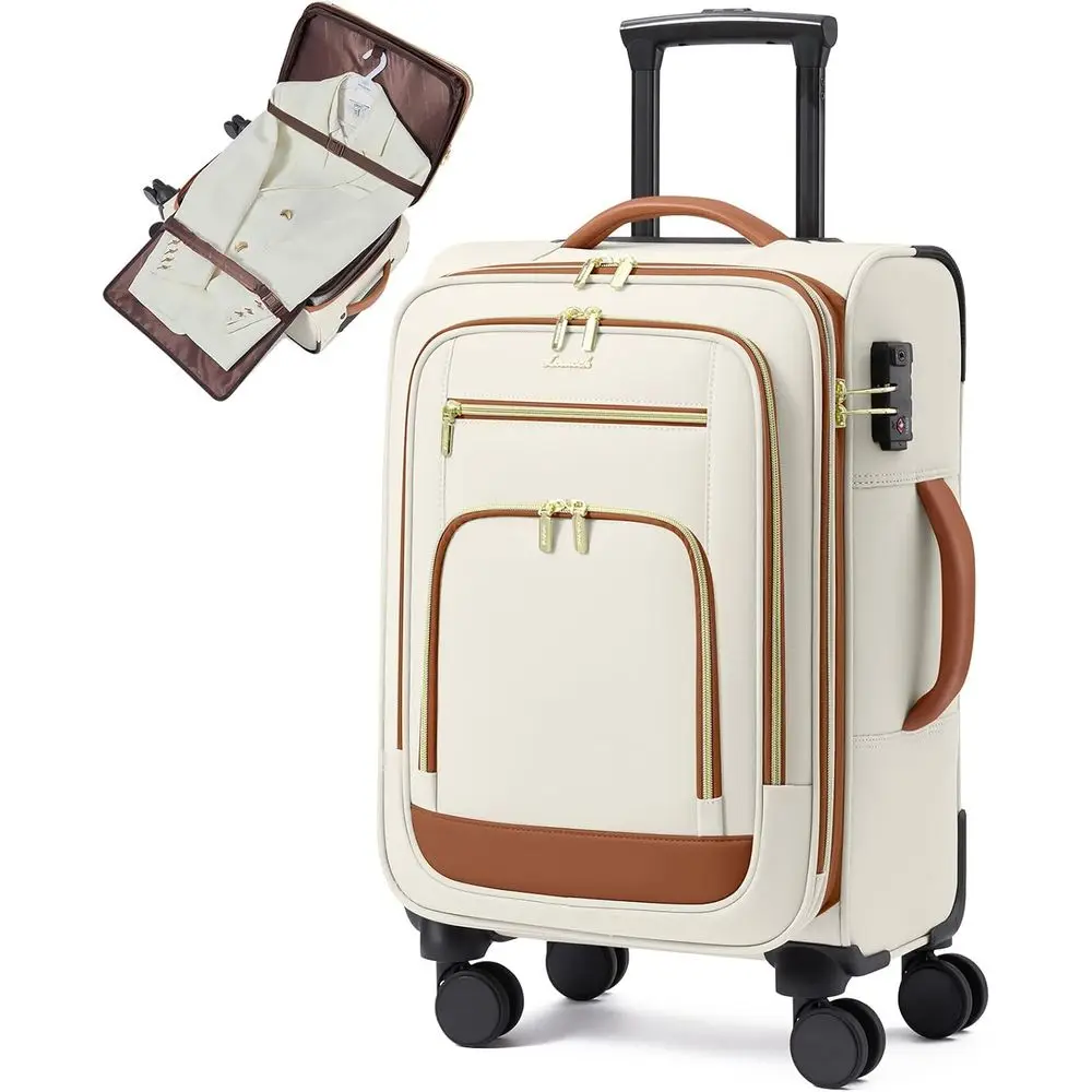 

22 Inch Large Rolling Suitcase with Garment Bag, Spinner Wheels, and TSA Lock for Airline Travel